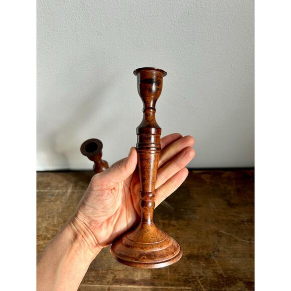 Vintage Pair of Brass Candlesticks with Patina | Vintage Home Decor - Picture 7 of 7